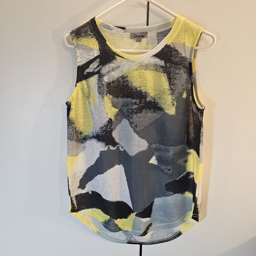 Shana Yellow and Gray Graphic Sleeveless Tank Top